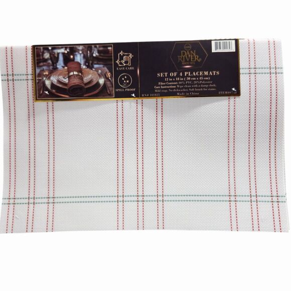 Dan River Set of 4 White Stripes Rectangular Placemats PVC Woven Table Mats - Picture 6 of 7